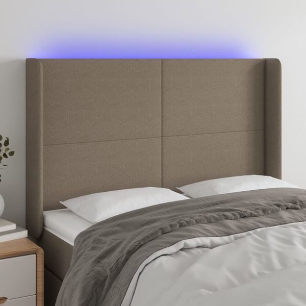 vidaXL Čelo postele s LED sivohnedé 147x16x118/128 cm látka