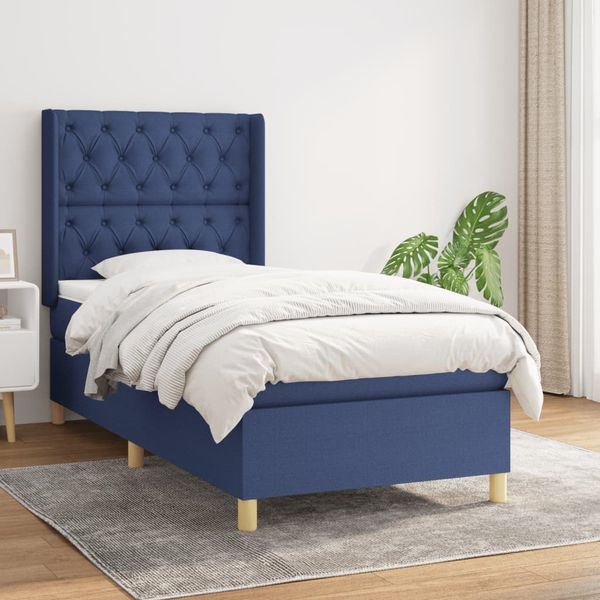vidaXL Posteľný rám boxsping s matracom modrý 80x200 cm látka