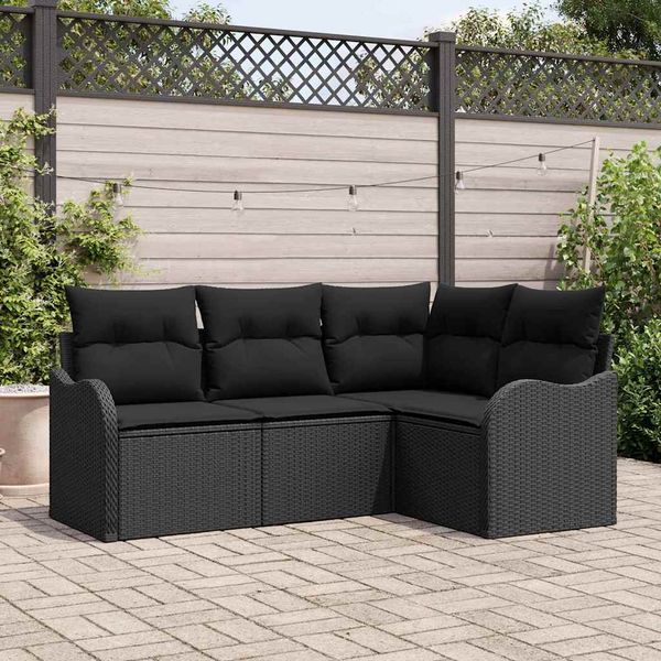 vidaXL Súprava záhradných pohoviek s úložiskom 4 pcs Čierna polyratan