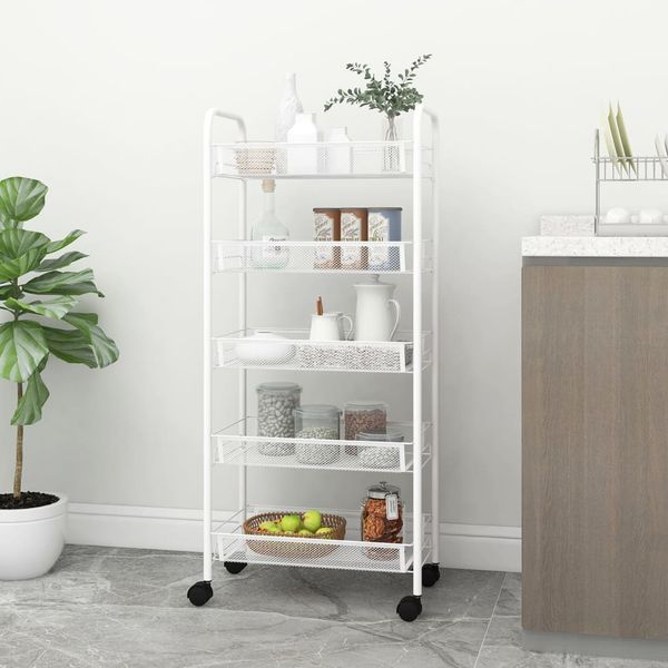 vidaXL Kuchynský vozík s 5 poschodiami biely 46x26x105 cm železný