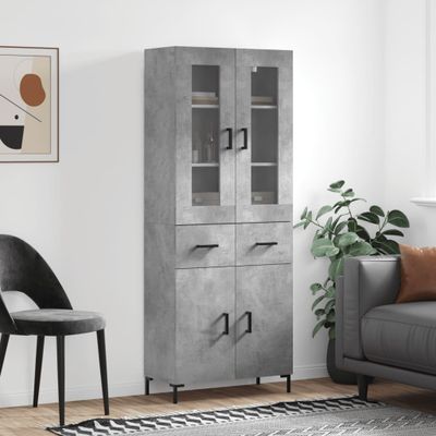 vidaXL Vysoká skrinka betónová sivá 69,5x34x180 cm spracované drevo