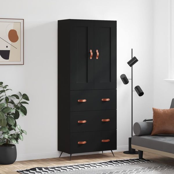 vidaXL Vysoká skrinka čierna 69,5x34x180 cm spracované drevo