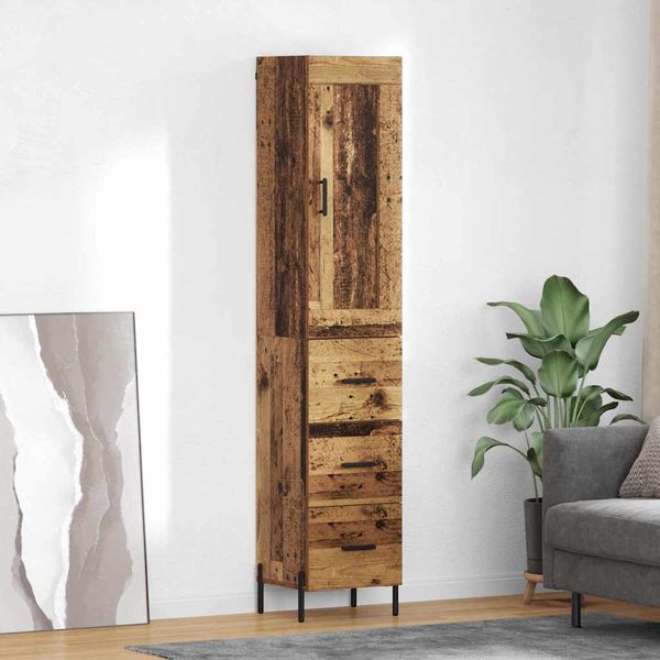 vidaXL Highboard Staré drevo 34,5 x 34 x 180 cm Kompozitné drevo
