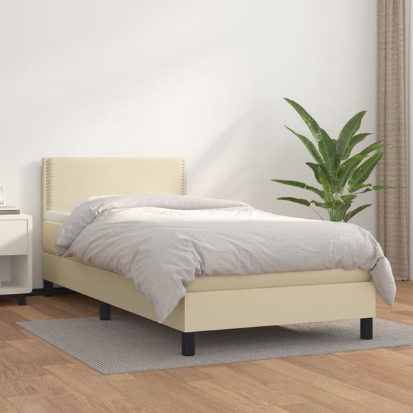 vidaXL Boxspring posteľ s matracom krémová 90x200 cm umelá koža