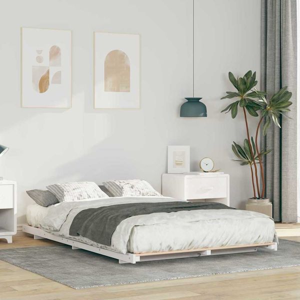 vidaXL Rám postele Biela 135 x 190 cm Masívne borovicové drevo