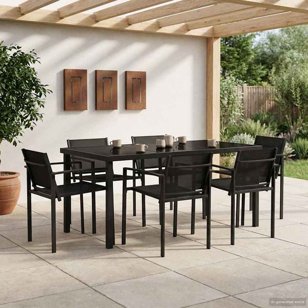 vidaXL Záhradný nábytok 7 pcs Čierna a antracit 160 x 80 x 73 cm