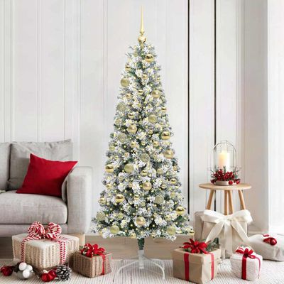vidaXL Umelý Sklápací Vianočný Stromček Zelená a biela 180 cm 300 LED