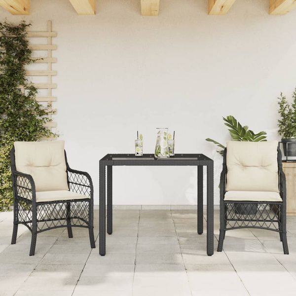 vidaXL 3-dielna bistro súprava s vankúšmi čierna polyratanová