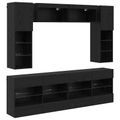 vidaXL Sada nástenného kabinetu na TV s LED Nástenný 6 pcs Čierny Dub