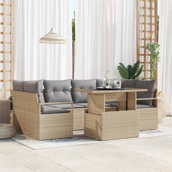vidaXL Súprava záhradných pohoviek s úložiskom 7 pcs Béžová polyratan