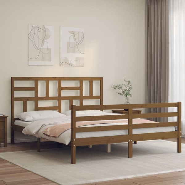 vidaXL Posteľný rám s čelom medovo hnedý King Size masívne drevo
