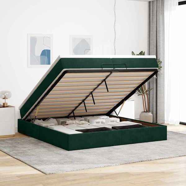 vidaXL Osmanský rám postele s matracmi tmavozelená 200x200 cm zamat