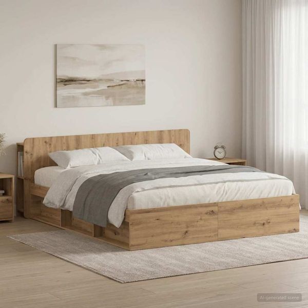 vidaXL Rám postele so skladom s čelnou doskou Dub artisan 200 x 200 cm