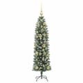 vidaXL Umelý chudý vianočný strom Zelená a biela 120 cm
