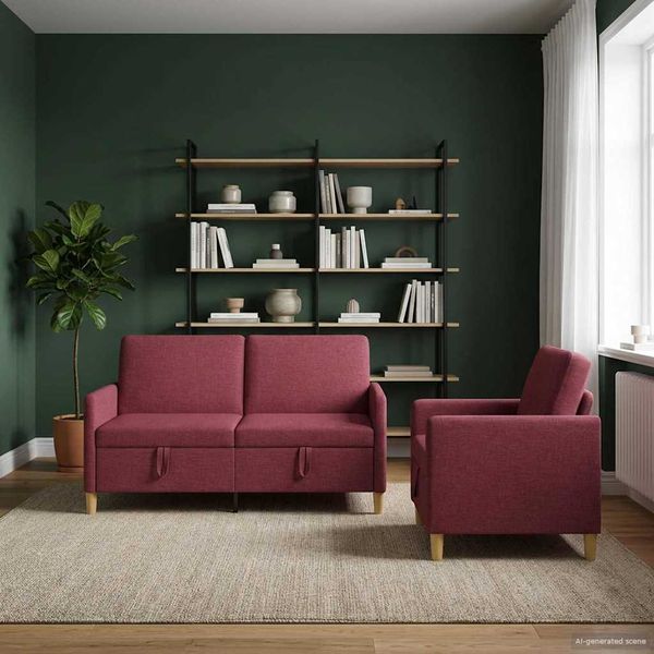 vidaXL Súprava pohovky s úložným priestorom 2 pcs Víno červené