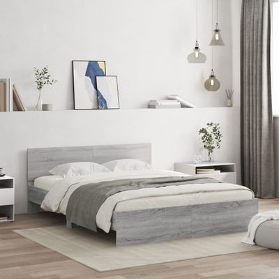vidaXL Posteľný rám s čelom a LED sivý sonoma 160x200 cm