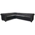 vidaXL Rohová pohovka Chesterfield, 6-miestna, umelá koža, čierna