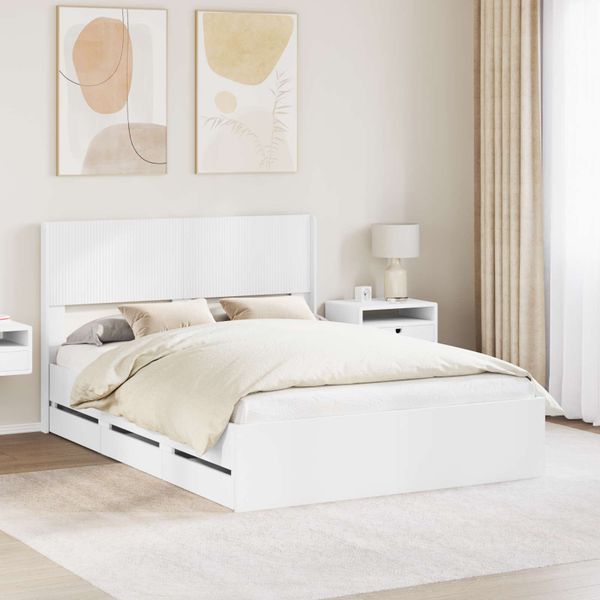 vidaXL Posteľový rám s úložným priestorom a čelom Biela 150 x 200 cm
