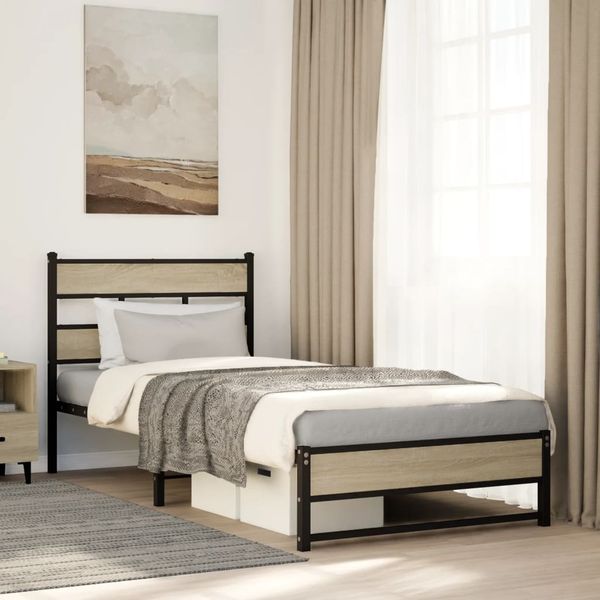 vidaXL Kovový posteľný rám bez matraca, dub sonoma 75x190 cm