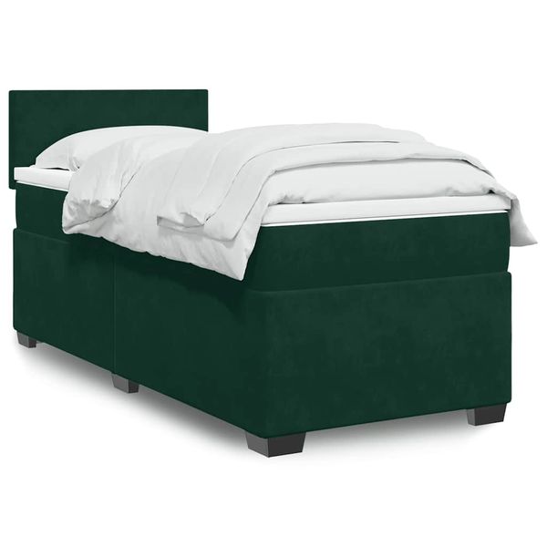 vidaXL Posteľný rám boxsping s matracom tmavozelený 100x200 cm zamat