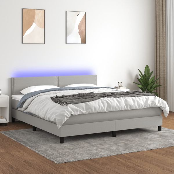vidaXL Posteľ boxsping s matracom a LED bledosivá 180x200 cm látka