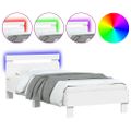 vidaXL Posteľný rám s čelom a LED svetlami biely 90x200 cm