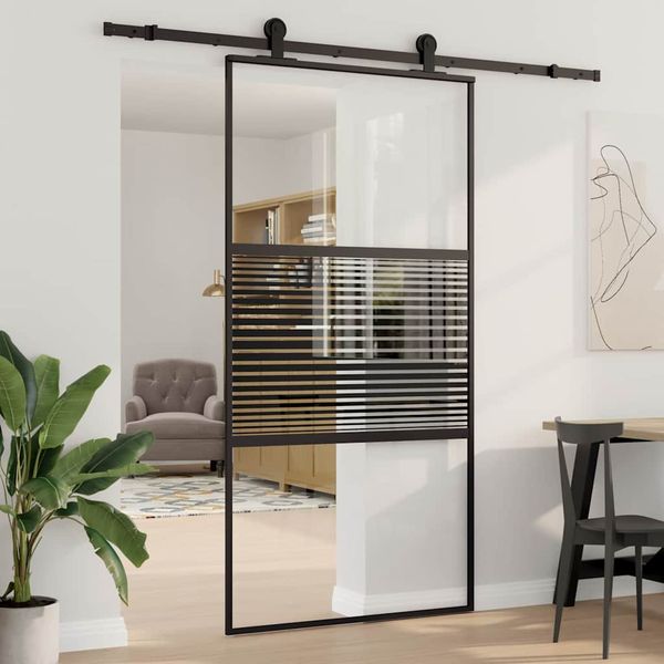 vidaXL Sklenené dvere Pruhovaný Čierna 102,5 x 2 x 205 cm Hliník