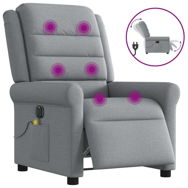vidaXL Elektrické masážne sklápacie kreslo bledosivé látkové