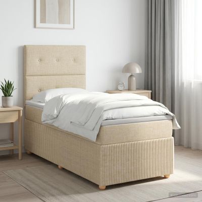 vidaXL Posteľ boxspring s matracom Krémová 90 x 200 cm Látka