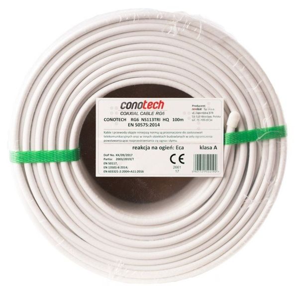 Koaxiálny kábel CONO-TECH RG6 NS CB113 1,13mm CU, Trishield, 6,8mm, 100m Koaxiálny kábel CONO-TECH RG6 NS CB113 1,13mm CU, Trishield, 6,8mm, 100m
