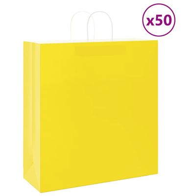 vidaXL Papierové tašky 50 ks s rúčkami, žlté, 45x17x48 cm
