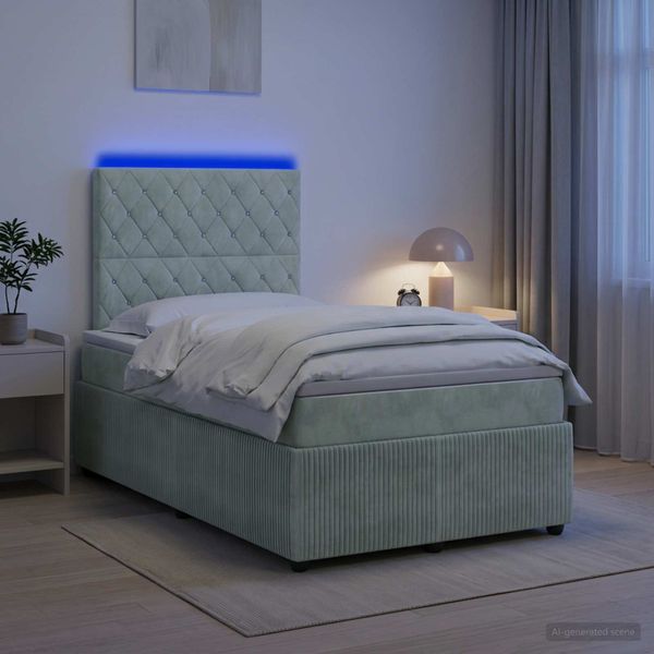 vidaXL LED boxspring posteľ s matracom Svetlosivá 120 x 200 cm Zamat