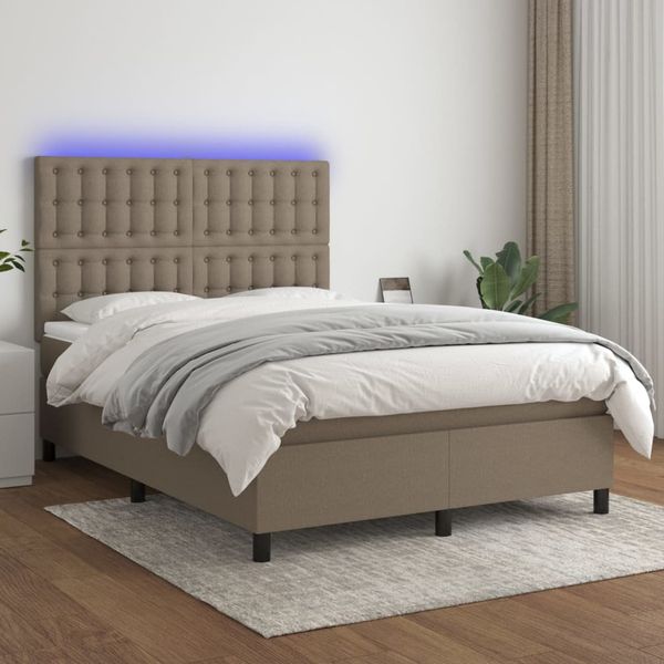 vidaXL Posteľ boxsping s matracom a LED sivohnedá 140x200 cm látka