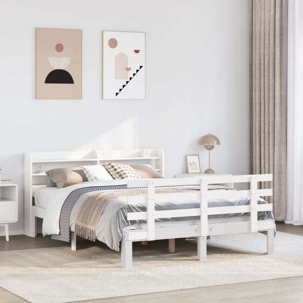 vidaXL Posteľný rám s čelom biely 135x190 cm borovicový masív