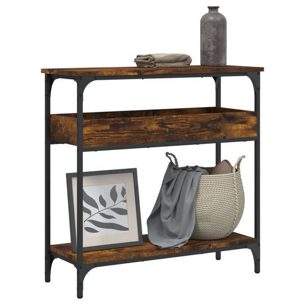 vidaXL Konzolový stolík s policou dymový dub 75x29x75 cm kompoz. drevo