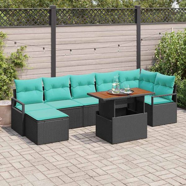 vidaXL Záhradný jedálenský set s vankúšom 8 pcs Čierna a Modrozelená