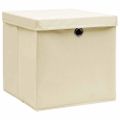 vidaXL Úložné boxy s vekom 10 ks, 28x28x28 cm, krémové