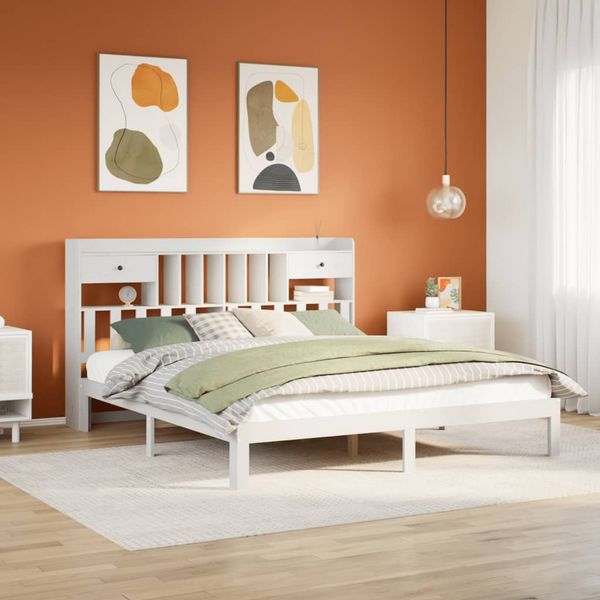 vidaXL Posteľ s knižnicou bez matraca biela 180x200cm borovicový masív