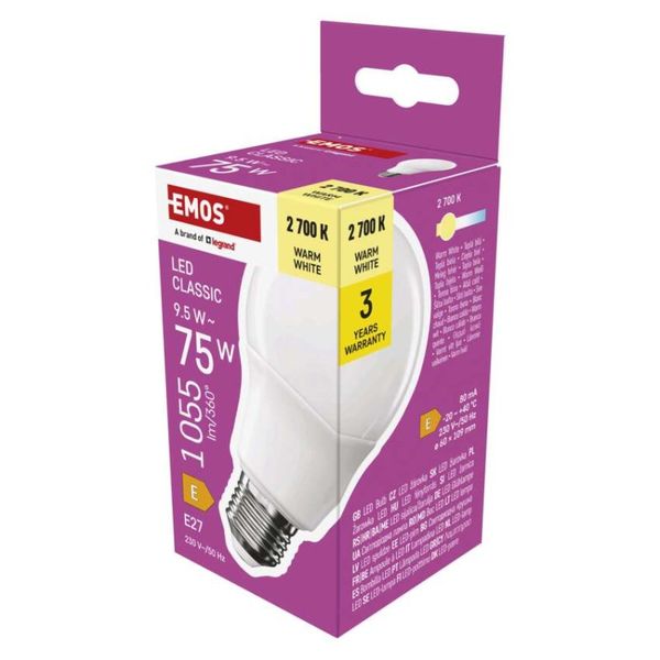 LED žiarovka Classic A60 / E27 / 9,5 W (75 W) / 1055 lm / teplá biela