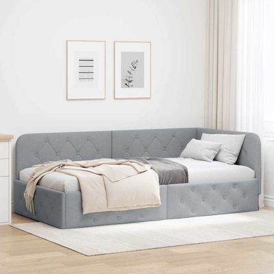 vidaXL Rohový rám postele Svetlosivá 100 x 200 cm látka