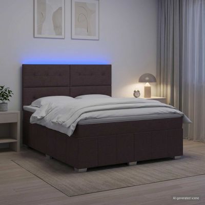 vidaXL LED boxspring posteľ s matracom Tmavohnedá 140 x 200 cm Látka
