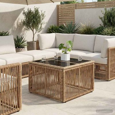 vidaXL Záhradný stôl Beige a čierna 55 x 55 x 37 cm PE ratan a sklo