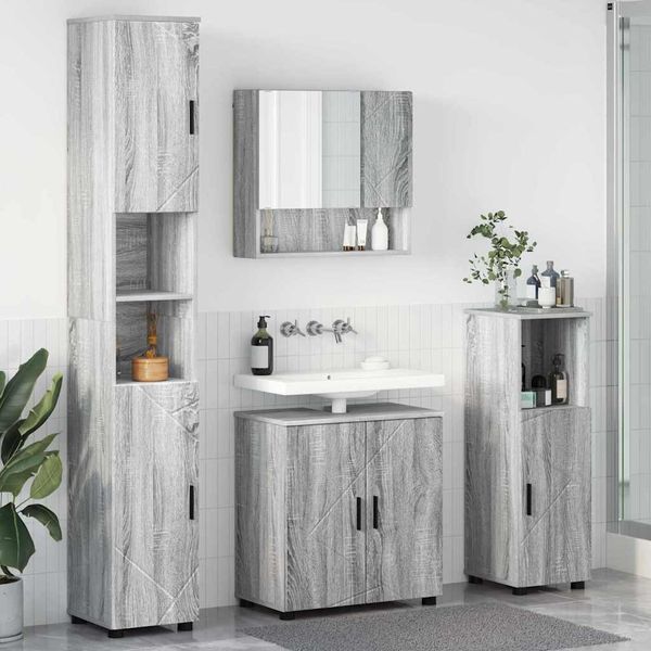 vidaXL Sada kúpeľňového nábytku Nástenný s úložiskom 4 pcs Sivý Sonoma