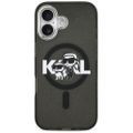 Puzdro Karl Lagerfeld Magsafe IML glitter case kovový rám fotoaparátu a tlačidlá s logom Karl a Choupette sketch pre iPhone 17 čierne