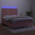 vidaXL Posteľný rám boxsping s matracom a LED ružový 140x200 cm zamat