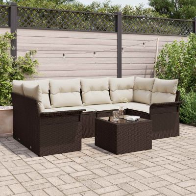 vidaXL Súprava záhradných pohoviek 7 pcs 6-Seater Hnedá a krémová