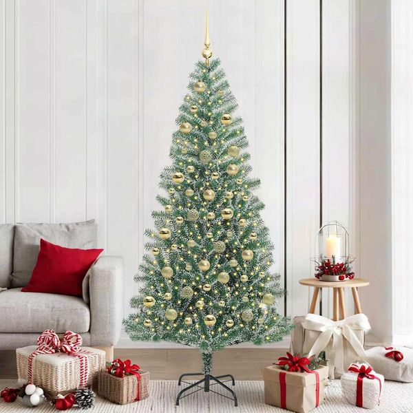 vidaXL Umelý vianočný stromček, snehom obalený, s LED svetlom 210 cm