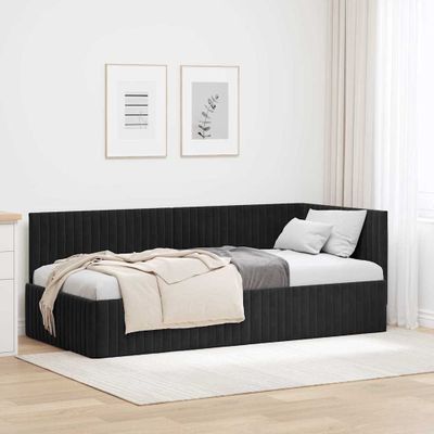 vidaXL Rohový rám postele s čelnou doskou Čierna 90 cm x 200 cm Zamat