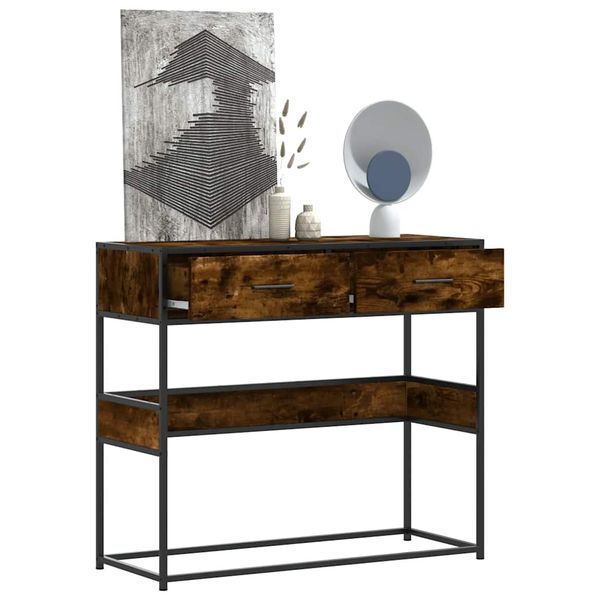 vidaXL Konzolový stolík dymový dub 90x35x80 cm kompozitné drevo
