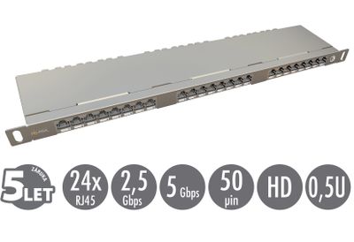 19'' patch panel Solarix 24xRJ45 CAT6 STP s vyväzovacou lištou 0,5U SX24HD-6-STP-SL